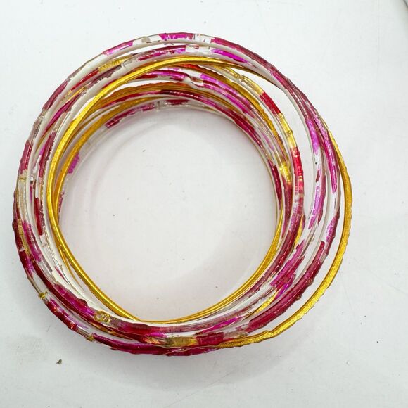 Indian Bollywood Glass Metal Plastic Pink Gold Bangle Bracelet Stack Set Of 32 - Picture 4 of 6